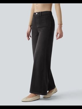 Halara Flex High Waisted Tummy Control Wide Leg Casual Jeans w Pockets  L #108B4